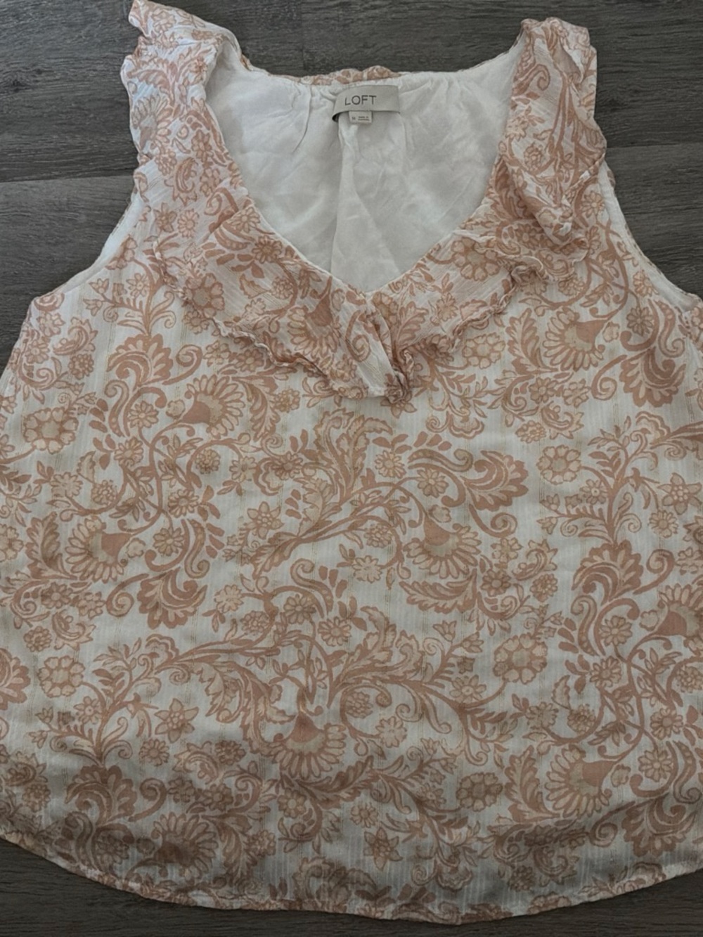LOFT Cream and Blush Paisley Ruffle V-Neck Camisole